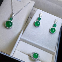 Natural jade jewelry three-piece set, ring, necklace and a pair of earrings, 925 silver inlaid with natural jade, noble luxury - Jewelrieshub - Natural Jade - jewelrieshub.com - Jewelrieshub - Natural Jade