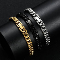 Width 8MM 316L Titanium Steel Golden Black Cuban Chain Bracelet Fashion Hip Hop Men's Jewelry Party Gift 18/20/22CM - Jewelrieshub