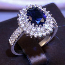 CAOSHI Luxury Blue Crystal Stone Rings with Tiny Flower Cubic Zirconia Pretty Women's Jewelry Elegant Engagement Accessories - Jewelrieshub - F1262 / SILVER PLATED / 8 - jewelrieshub.com - Jewelrieshub - F1262 / SILVER PLATED / 8