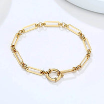 Rectangle Link Paperclip Chain Bracelet Gold Color Stainless Steel Chunky Link Large Clasp Stacked Women Jewelry - Jewelrieshub