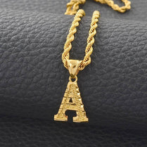 Anniyo A-Z Letters Necklaces Women Men Gold Plated Initial Pendant Rope Chain English Letter Jewelry Alphabet African #058002B - Jewelrieshub