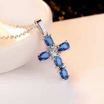 CAOSHI Gorgeous Blue Oval Cubic Zirconia Cross Pendant Necklace for Women Valentine's Day Gift for Girlfriend Charming Jewelry - Jewelrieshub - XL030 / 45cm - jewelrieshub.com - Jewelrieshub - XL030 / 45cm