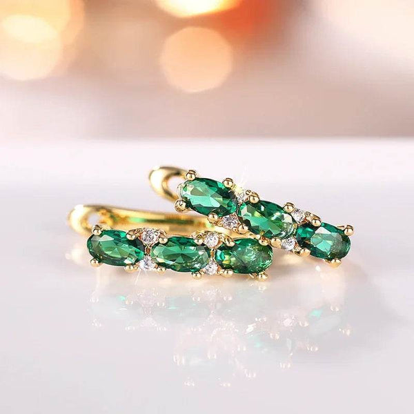 CAOSHI Chic U Shaped Gold Color Women's Hoop Earrings Noble Superb Green Zirconia Wedding Jewelry Anniversary Party Accessories - Jewelrieshub - - jewelrieshub.com - Jewelrieshub - 
