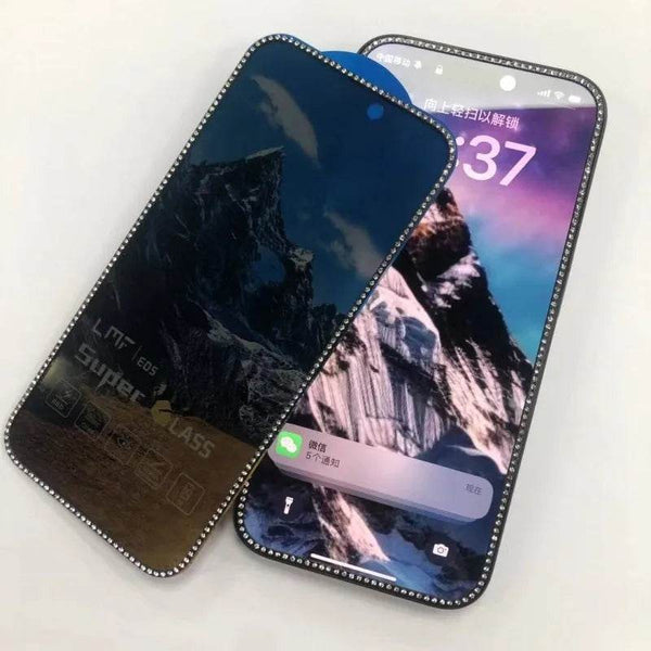 Luxury Diamond Edged Tempered Glass For iPhone 15 14 13 Pro Max Full Cover Screen Privacy Glass For iPhone 13 12 11 X XR XS MAX - Jewelrieshub - - jewelrieshub.com - Jewelrieshub - 