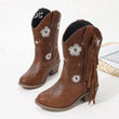 Floral Western Knee High Boots Girls Premium Quality Slip-on Fringe Cowboy Long Booties Kids Autumn Heeled Point Toe Brand Botas - Jewelrieshub - - jewelrieshub.com - Jewelrieshub - 