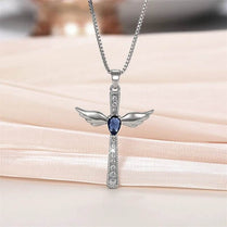 CAOSHI Modern Trendy Wings Design Cross Necklace for Women Fashion Female Daily Wearable Accessories with Blue Cubic Zirconia - Jewelrieshub