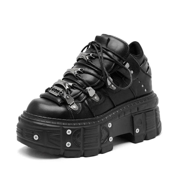 Punk Style Women Black Shoes Rock Metal Decor Lace-up Heel Height Platform Shoes Gothic Man Sneakers Women Ankle Boots 2025 New - Jewelrieshub - - jewelrieshub.com - Jewelrieshub - 
