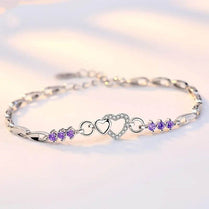 Lihong New 925 Sterling Silver Bracelet Purple Crystal Zircon Heart For Woman Charm Bracelet Jewelry Gift - Jewelrieshub