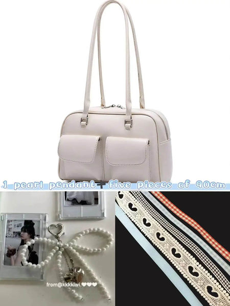 JIAERDI Retro White Bowling Bag Purse Women Hot Girls Leather Pocket Chic Casual Handbag Female Vintage Shoulder Bags Aesthetic - Jewelrieshub - - jewelrieshub.com - Jewelrieshub - 
