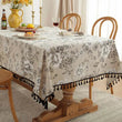 Cotton Linen Peony Printed Table Cloth With Tassel Dust-Proof Floral Circular Table Cover for Wedding Party Dinning Table Decor - Jewelrieshub - - jewelrieshub.com - Jewelrieshub - 