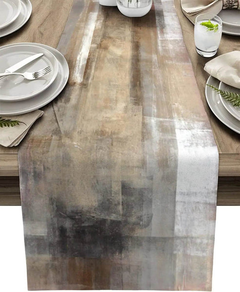 Abstract Art Brown Oil Painting Linen Table Runner Dresser Scarves Farmhouse Kitchen Dining Table Runners Holiday Party Decor - Jewelrieshub - - jewelrieshub.com - Jewelrieshub - 