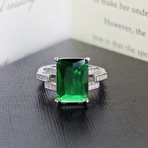 2024 new silver color designer green rectangle zircona engagement rings for women female luxury party gift wedding jewelry R5050