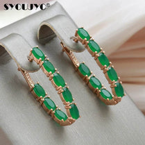 SYOUJYO Full Green Natural Zircon Long Women's Earring 585 Rose Gold Color Vintage Bride Wedding Jewelry Luxury Design Best Gift - Jewelrieshub