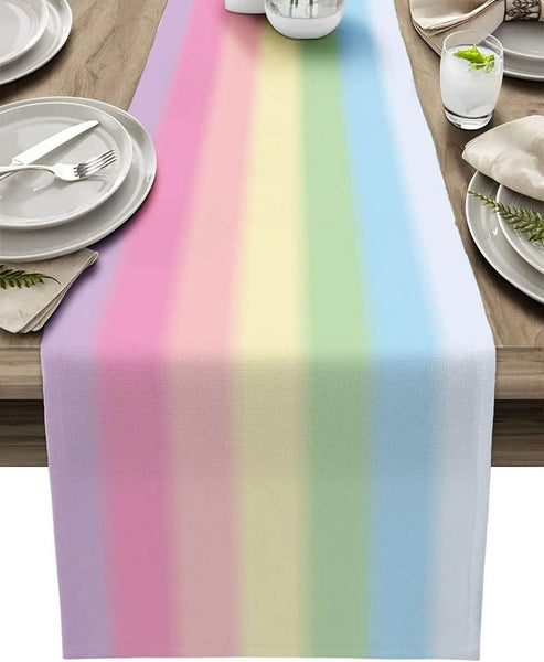 Candy Rainbow Stripes Linen Table Runners Washable Art Texture Dresser Scarf Table Decor Holiday Wedding Home Dining Party Decor - Jewelrieshub - - jewelrieshub.com - Jewelrieshub - 
