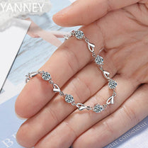 Noble 925 Sterling Silver Zircon Heart Shaped Bracelets crystals For Women Valentines Gift Wedding party cute Jewelry - Jewelrieshub