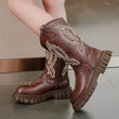 Children Leather Boots 2024 Classic Cowboy Embroidery Girls Long Booties Kids Winter Round Toe Soft Snow Shoes Fashion Snow Boot - Jewelrieshub - - jewelrieshub.com - Jewelrieshub - 