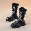 Children Leather Boots 2024 Classic Cowboy Embroidery Girls Long Booties Kids Winter Round Toe Soft Snow Shoes Fashion Snow Boot - Jewelrieshub - - jewelrieshub.com - Jewelrieshub - 