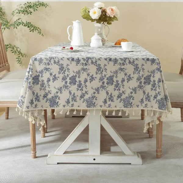 Cotton Linen Peony Printed Table Cloth With Tassel Dust-Proof Floral Circular Table Cover for Wedding Party Dinning Table Decor - Jewelrieshub - - jewelrieshub.com - Jewelrieshub - 