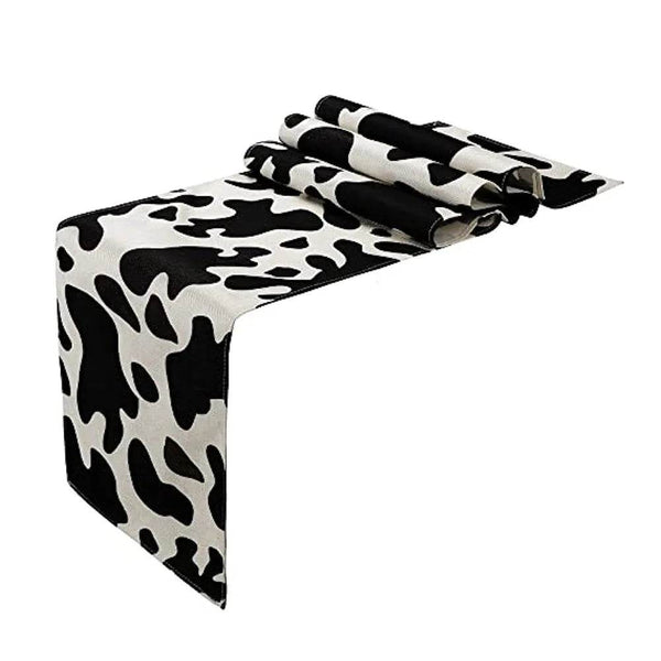 Cow Print Table Runner Farm Black White Cowhide Tablecloth Parties Western Barnyard Cowboy Themed Birthday Home Kitchen Decor - Jewelrieshub - - jewelrieshub.com - Jewelrieshub - 