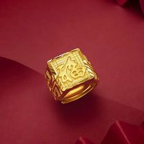 24K Gold Store's Same Design Fukui Caiyin Inscribed Open Ring for Men, 9999 Purity Men's Ring Jewelry - Jewelrieshub