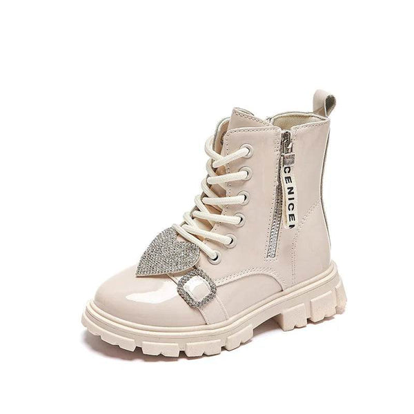 Children Fashion Boots Girls Heart Rhinestone Warm Cotton Winter Boots Soft Sole Non-slip Ankle Boots Size 21-36 - Jewelrieshub - - jewelrieshub.com - Jewelrieshub - 