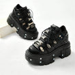 Punk Style Women Black Shoes Rock Metal Decor Lace-up Heel Height Platform Shoes Gothic Man Sneakers Women Ankle Boots 2025 New - Jewelrieshub - - jewelrieshub.com - Jewelrieshub - 