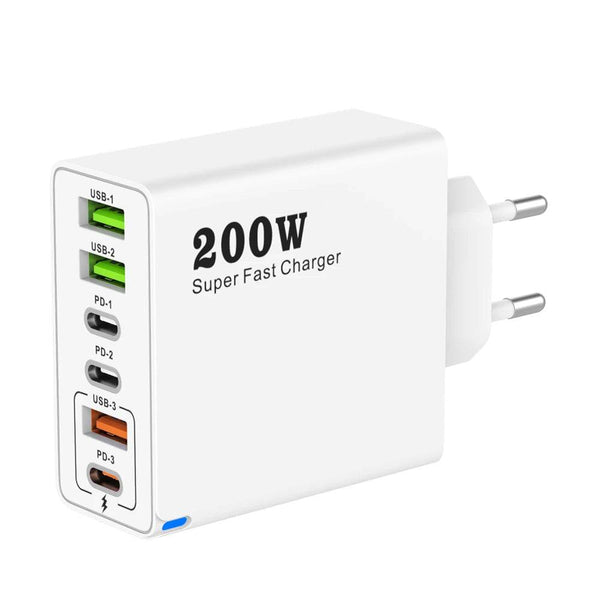 200W 6 Port USB C Charger Super Fast Charging PD3.0 USB C Type C Mobile Phone Charger For iPhone 16 SE4 Samsung Xiaomi ipad - Jewelrieshub - - jewelrieshub.com - Jewelrieshub - 