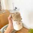 1Pcs Square Heat Resistant Coffee Glass Cup With Lid and Straw Transparent Milk Tea Juice Cups Coffee Mug For Home Bar Drinkware - Jewelrieshub - - jewelrieshub.com - Jewelrieshub - 