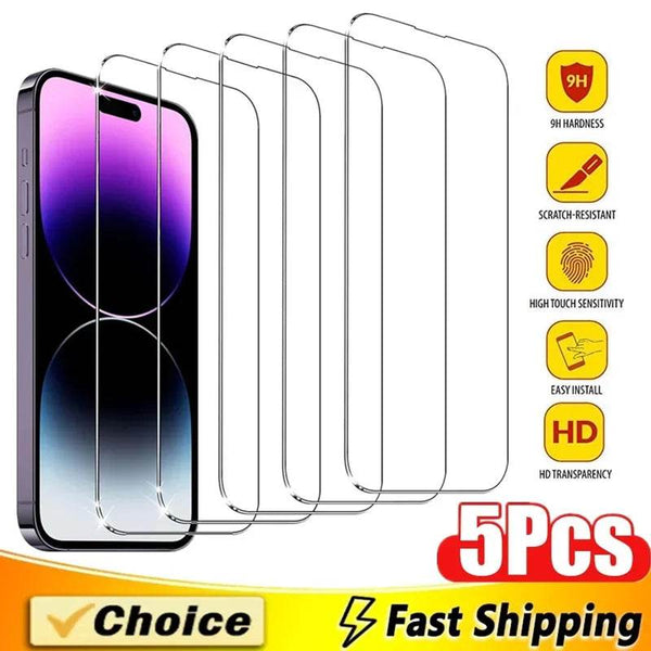5Pcs Tempered Glass For iPhone 15 13 11 12 14 Pro Max Mini Screen Protector For IPhone 16 7 8 Plus X XR XS MAX Protective Glass - Jewelrieshub - - jewelrieshub.com - Jewelrieshub - 