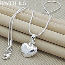 Fine 925 Sterling Silver Solid Heart Necklace 18-24 Inches Snake Chain For Women Wedding Charm Fashion Jewelry luxury - Jewelrieshub