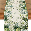 Spring Green Flowers Eucalyptus Linen Table Runner Holiday Party Decor Farmhouse Kitchen Dining Table Runner Wedding Decoration - Jewelrieshub - - jewelrieshub.com - Jewelrieshub - 