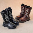 Children Leather Boots 2024 Classic Cowboy Embroidery Girls Long Booties Kids Winter Round Toe Soft Snow Shoes Fashion Snow Boot - Jewelrieshub - - jewelrieshub.com - Jewelrieshub - 