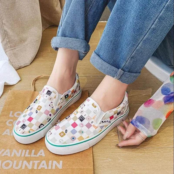 Womens Canvas Shoes Multicolor Checkerboard Design Men Slip-On Footwear Girls Flats Couple Summer Fashion Sneakers Size 35-44 - Jewelrieshub - - jewelrieshub.com - Jewelrieshub - 