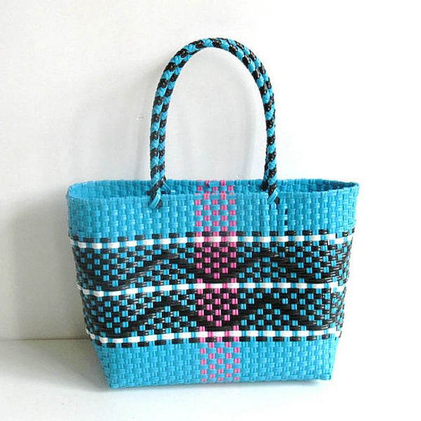 Plastic Woven Women's Handbag Handmade Bohemia Storage Basket Contrast Tote Bag Designer Summer Beach Bag Female Shoulder Bags - Jewelrieshub - - jewelrieshub.com - Jewelrieshub - 