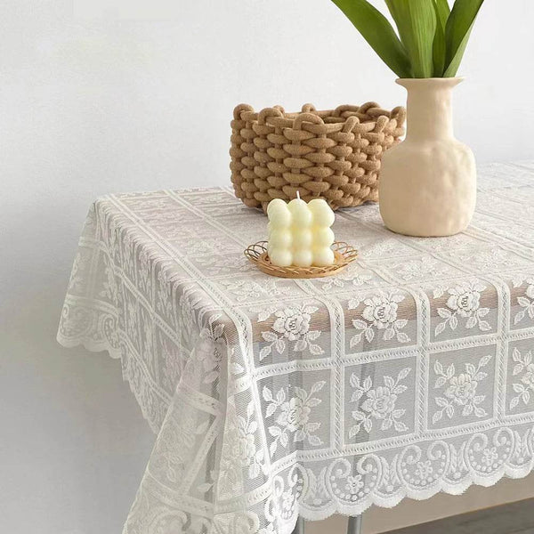 Beige square lace openwork tablecloth retro European embroidery table linen wedding party garden home decoration - Jewelrieshub - - jewelrieshub.com - Jewelrieshub - 