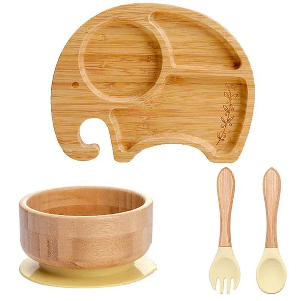 4pcs Children's Tableware Suction Plate Bowl Baby Dishes Baby Feeding Dishes Spoon Fork Sets Bamboo Plate for Kids Tableware - Jewelrieshub - - jewelrieshub.com - Jewelrieshub - 