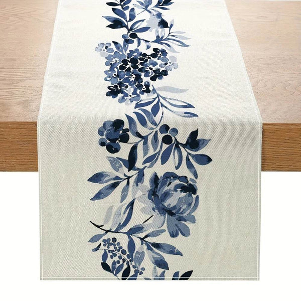 Boho Blue Flowers Linen Table Runners Dresser Scarf Table Decor Kitchen Dining Table Decor Farmhouse Holiday Wedding Party Decor - Jewelrieshub - - jewelrieshub.com - Jewelrieshub - 