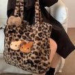 Xiuya Y2k Vintage Womens Shoulder Bag Hello Kitty Leopard Print Fashion Tote Bag Cute Bow Plush Large Capacity Ladies Handbag - Jewelrieshub - - jewelrieshub.com - Jewelrieshub - 