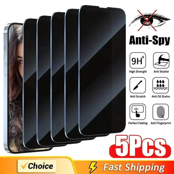 5Pcs Full Cover Privacy Screen Protector For iPhone 16 11 12 13 14 Pro Max Mini 8K Anti-spy Glass For iPhone 15 PRO XR X XS MAX - Jewelrieshub - - jewelrieshub.com - Jewelrieshub - 