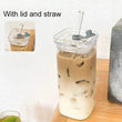 1Pcs Square Heat Resistant Coffee Glass Cup With Lid and Straw Transparent Milk Tea Juice Cups Coffee Mug For Home Bar Drinkware - Jewelrieshub - - jewelrieshub.com - Jewelrieshub - 