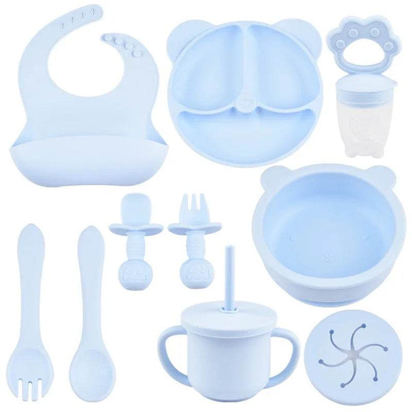9PCS/Set BPA Free Silicone Baby Feeding Set Sucker Bowl Divided Dinning Plate Straw Cup Spoon Fork Adjustable Bib Children Dishe - Jewelrieshub - - jewelrieshub.com - Jewelrieshub - 
