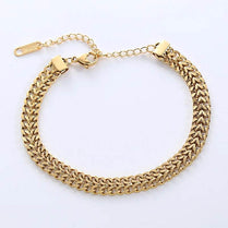 ANENJERY 316L Stainless Steel Double Spell Gold Color Thick Twist Chain Bracelet Female Ins Simple Design Jewelry - Jewelrieshub