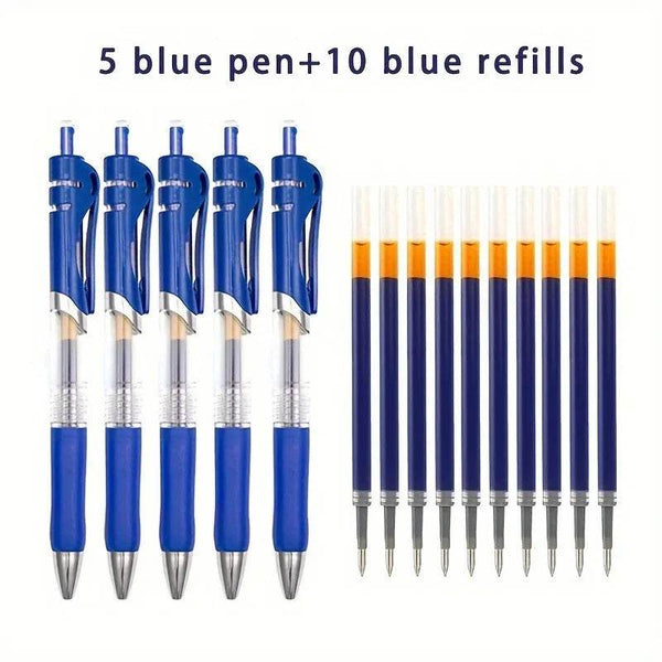 15pcs High-capacity Retractable Gel Pens Black Blue Ink 0.5mm Ballpoint Replaceable Refills Office School Supplies Stationery - Jewelrieshub - - jewelrieshub.com - Jewelrieshub - 