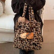 Xiuya Y2k Vintage Womens Shoulder Bag Hello Kitty Leopard Print Fashion Tote Bag Cute Bow Plush Large Capacity Ladies Handbag - Jewelrieshub - - jewelrieshub.com - Jewelrieshub - 