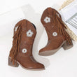 Floral Western Knee High Boots Girls Premium Quality Slip-on Fringe Cowboy Long Booties Kids Autumn Heeled Point Toe Brand Botas - Jewelrieshub - - jewelrieshub.com - Jewelrieshub - 