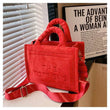 2025 Women's Khaki Velour Tote Bag Original Letter Print Medium Ladies Brand Shopper Handbag Female Square Medium Shoulder Bags - Jewelrieshub - - jewelrieshub.com - Jewelrieshub - 