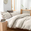 Simple&Opulence 100% Linen 3Pcs Bedding Set Natural Flax Breathable King Size with Coconut Button Comforter Duvet Cover Set - Jewelrieshub - - jewelrieshub.com - Jewelrieshub - 