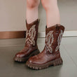 Children Leather Boots 2024 Classic Cowboy Embroidery Girls Long Booties Kids Winter Round Toe Soft Snow Shoes Fashion Snow Boot - Jewelrieshub - - jewelrieshub.com - Jewelrieshub - 
