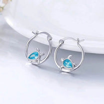 CAOSHI Cute Turtle Design Women's Hoop Earrings Blue Cubic Zirconia Silver Color Unique Animal Jewelry Daily Wear Accessories - Jewelrieshub