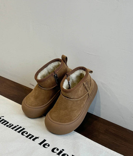 Children Cute Low-top Snow Boots Winter Kids Quality Genuine Leather Short Boots Boys Girls Side Zip Design Round Toe Boots - Jewelrieshub - - jewelrieshub.com - Jewelrieshub - 